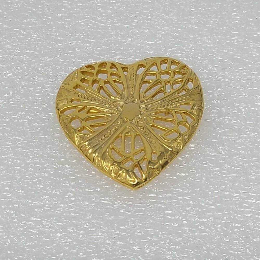 Vintage Gold Tone Heart Brooch Pin